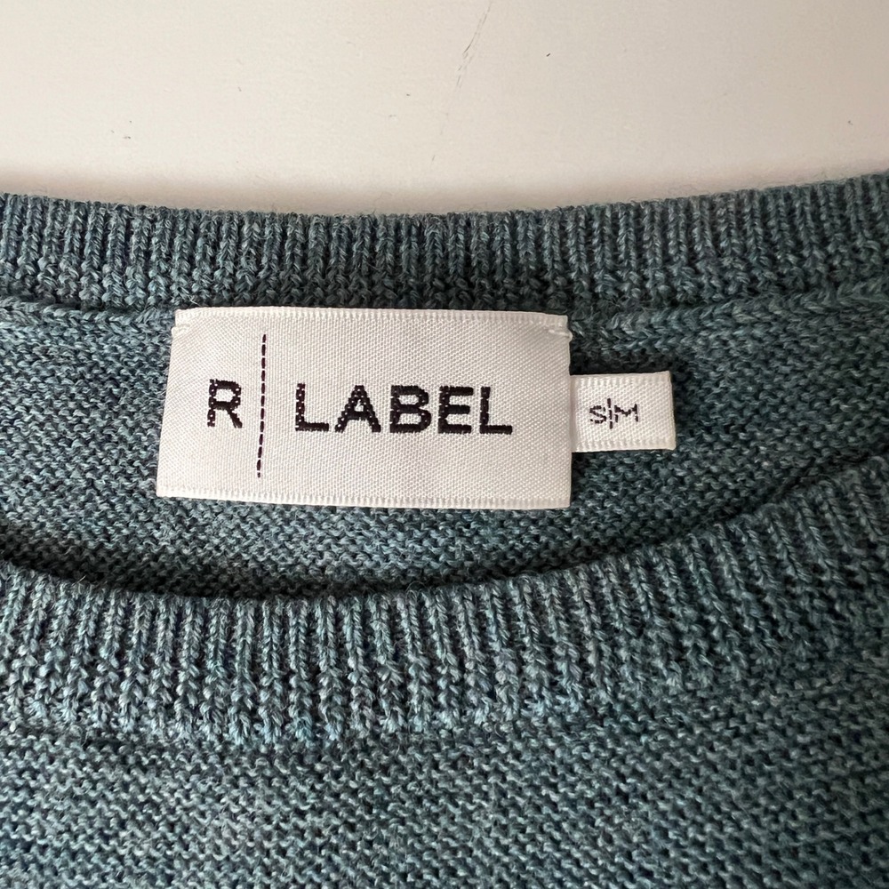 R Label Wool Knit Dolman Sleeve Sweater S/M‎ Blue Crewneck Minimalist Boxy Top - Picture 4 of 7